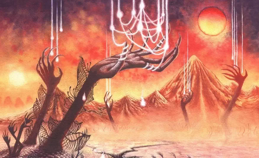 Illustration de The Art of Asty pour la couverture de l'album Yearning: Promethean Fates Sealed par Fleshvessel