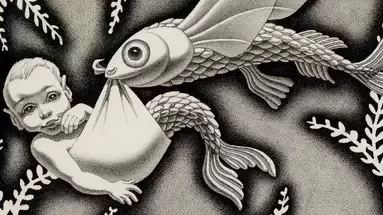Fish holding Baby par Hannes Bok